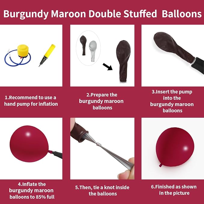 Double Stuffed Burgundy Balloons Different Size 115Pcs 5/10/12/18 Inch Maroon - Image 3