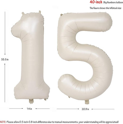 40 In Cream white Number Balloons Helium Foil Mylar Balloon Digital 15 | - Image 2