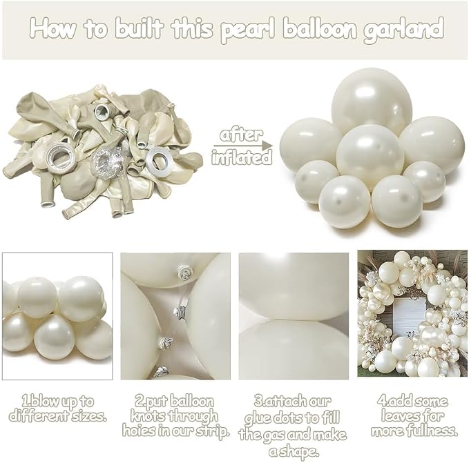 Pearl White Balloon Arch Double Stuffed Pearl White Sand Balloon Garland Kit - Image 4