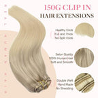 GOO GOO Remy Human Hair Clip in Extensions - Natural Real Hair, 22in 150g 9Pcs, Balayage Ash to Platinum Blonde