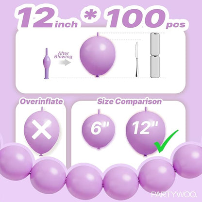 PartyWoo Lavender Linking Balloons 100pcs 12 Inch Purple Link Balloons | - Image 4