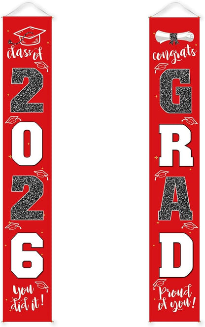 Graduation Decorations 2026 Banner Porch Sign Red Black by ATFUNSHOP
