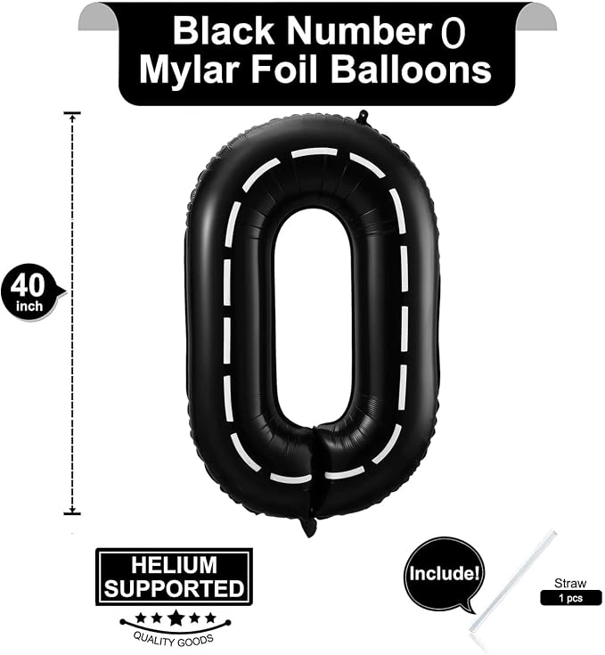 Race Car Number 0 Balloons, 40 Inch Birthday Balloons Two Fast Balloon Race - Image 2