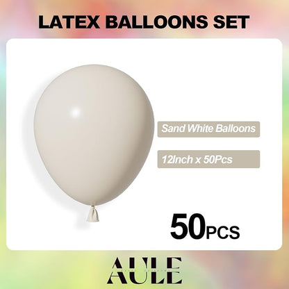 AULE 50Pcs Latex 12 Inch Sand White Balloons Beige | Happy Birthday Wedding - Image 2