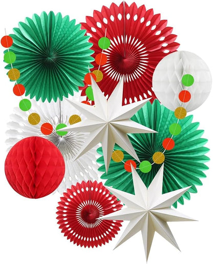 Christmas Party Decoration Set of Hanging Tissue Paper Fans Circle Garland by ADLKGG