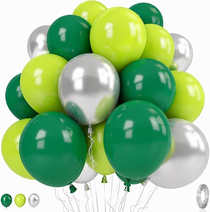 Green Balloons, 12 Inch Dark Emerald Lime Green Metallic Silver Latex Balloons by Togvu