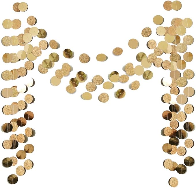 6 Pcs Glitter Champagne Gold Paper Circle Dots Garland Party Hanging Bunting by TTSAM