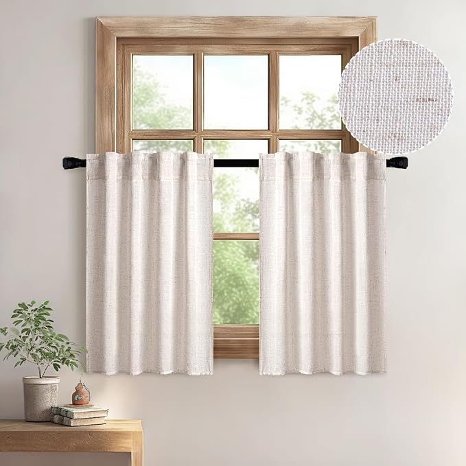MIULEE Kitchen Curtains 36 Inch Long 2 Panels Natural Linen White Farmhouse | by MIULEE
