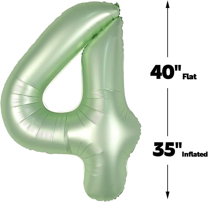 Sage Green Number 4 Balloon 40 inch, 4th Birthday Party Balloons Decorations | - Image 3