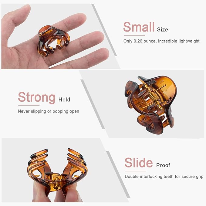 Mini Hair Clips for Women, Girls, Kids - Tiny Octopus Claw Clips for Thin/Medium Thick Hair, 1.5 Inch Matte Nonslip Spider Clips with Gift Box (Black & Brown)
