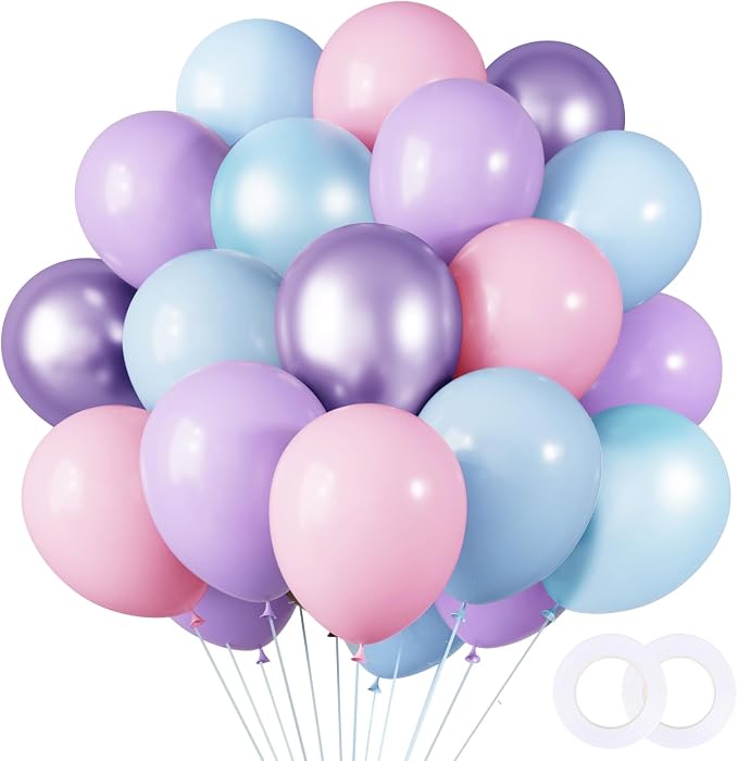 RUBFAC Pink Purple Blue Balloons, Iridescent Party Balloons, 12 Inch Pastel by RUBFAC