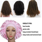 VEYRNEIC Hair Satin Bonnet for Sleeping Shower Caps Silk Chemo Caps with Wide Elastic Band Night Sleep Cap Bonnets for Black Women Braids with Satin Storage Bag (Pink)