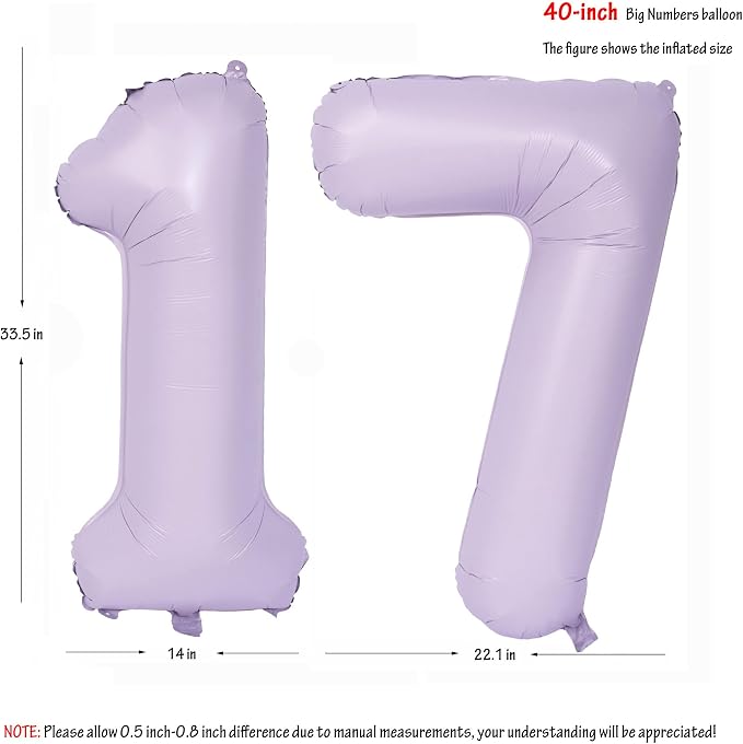 40 In Matte Purple Number Balloons Helium Foil Mylar Balloon Digital 17 | - Image 2