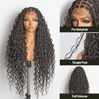 Frodio Braided Wig Veralux™ Fiber Full Lace Boho Curly Water Wave Synthetic Box Braided Wigs For Black Women Salon-Level 200% Density Bohemia Natural Scalp 30 Inches