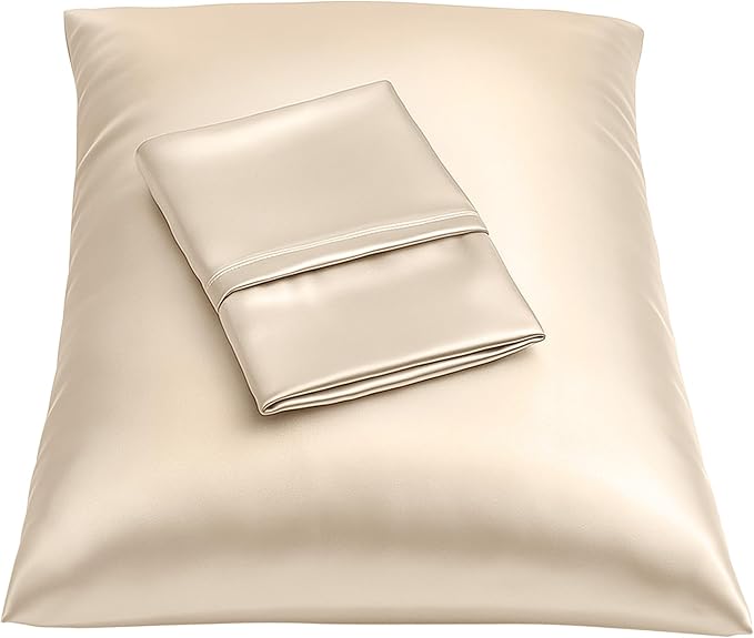 BLISSFORD Satin Pillowcase with Zipper, for Hair and Skin Care, Feels Soft and Cool Like a Silk Pillowcase, Satin Pillow Cases 2 Pack, Slik Pillow Cover, Light Beige - King Size, Set of 2