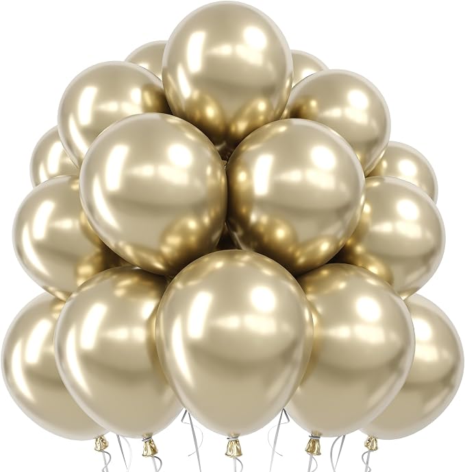 Jobkoo Metallic Gold Balloons, 12 Inch Chrome Light Gold Latex Balloon | by Jobkoo