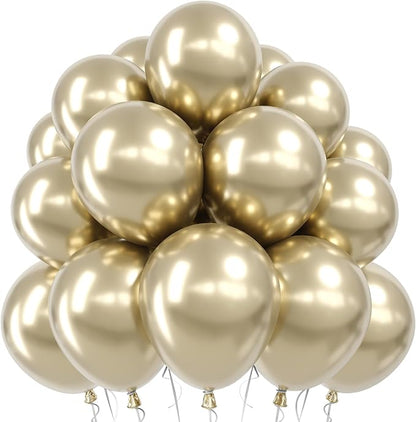 Jobkoo Metallic Gold Balloons, 12 Inch Chrome Light Gold Latex Balloon | by Jobkoo