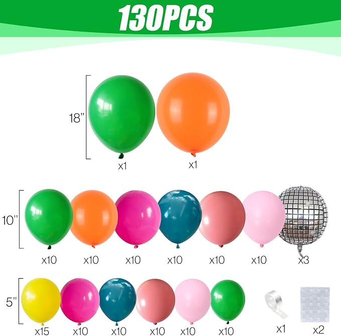 Tropical Balloons Garland Arch Kit, 18 10 5 Inch Summer Green Hot Pink Orange - Image 2
