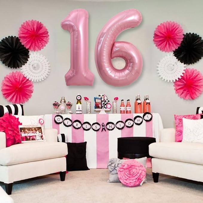 TONIFUL 40 Inch Pink Number 16 Balloon Large Foil 16th Birthday Decorations | - Image 4