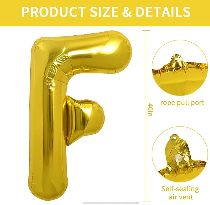 TONIFUL 40 Inch Large Gold Letter F Foil Balloons Alphabet Balloons | Giant - Image 2