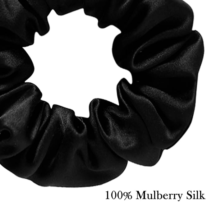 100% Mulberry Silk Hair Ties, No-Damage Frizz Prevention for Sleep and Night, Hair Accessories for Women (Black)