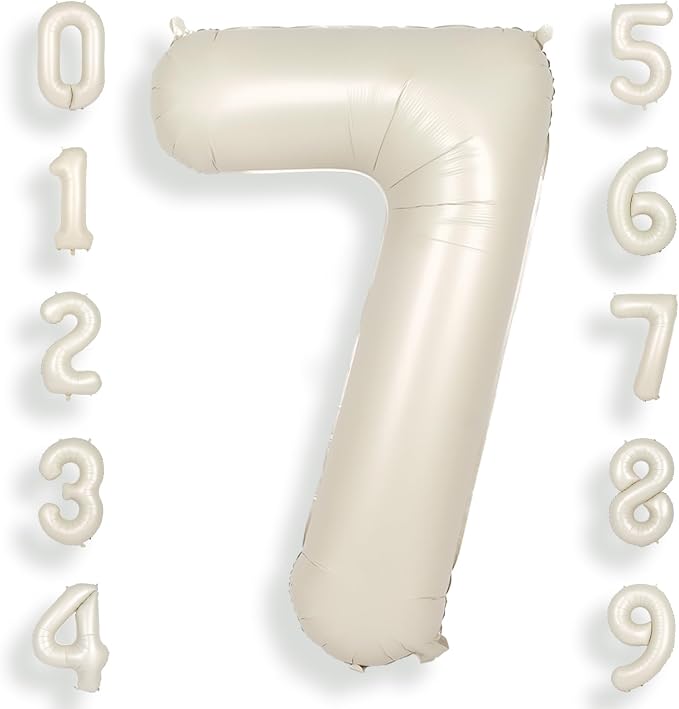 SUWEN 40 Inch Cream White Large 7 Balloon Numbers Big Foil Helium 0-9 | Jumbo by SUWEN