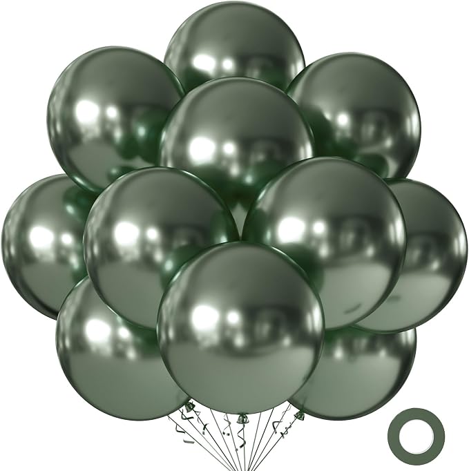 10pcs 18 inch Metallic Olive Green Balloons, Thick Latex Chrome Helium Balloons by KALOR