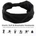 Yeshan Black Wide Headbands for Women Turban Knotted Headband for Lady Boho Thick Head Wraps Hairbands Large African Sport Yoga Head bands,Pack of 6
