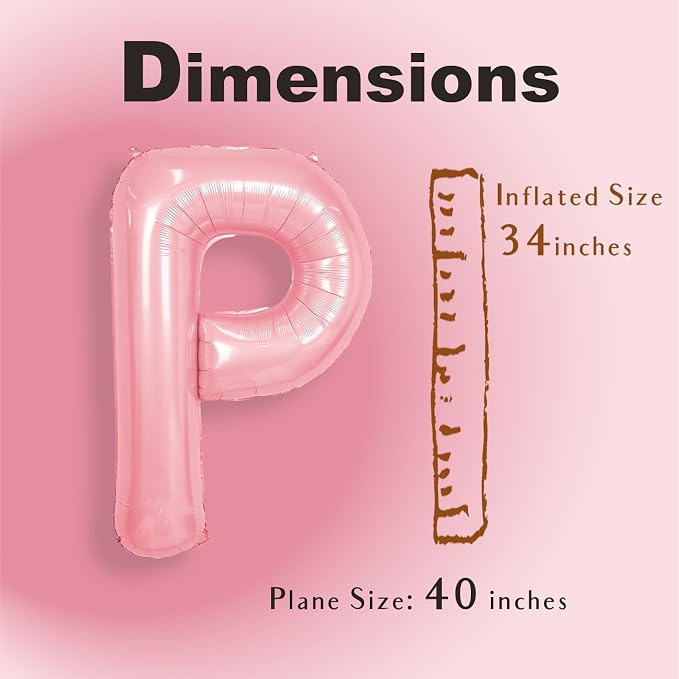 SUWEN 40 Inch Pink Large P Letter Balloons Big Foil Helium A-Z | Jumbo Mylar - Image 2
