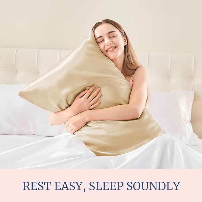 BEDELITE Satin Pillowcase for Hair and Skin, Super Soft and Cooling Similar to Silk Pillow Cases 2 Pack with Envelope Closure, Gift for Women Men(20"x40" King Size, Champagne)