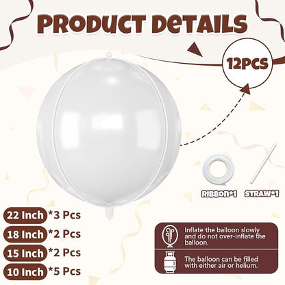 12Pcs White Round Balloons Foil, Giant White Foil Balloons - Image 3