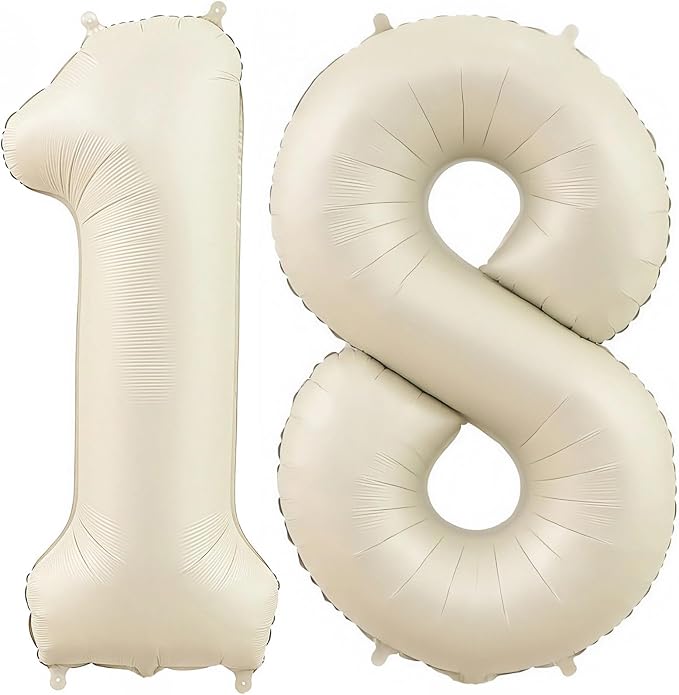 Cream 18 Balloon Number 40 Inch Cream Number 18 Balloon Helium Mylar Balloons by BBPOOL