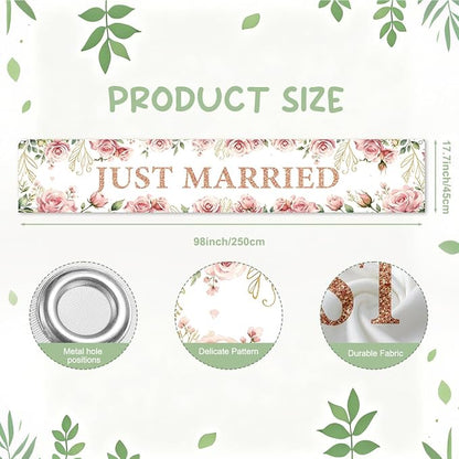Just Married Wedding Decor Banner Decorations Party Hanging Sign | Reusable - Image 2