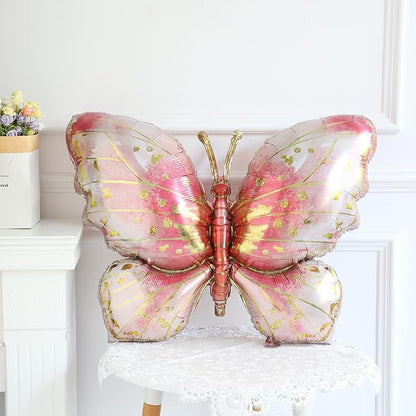 4 Pieces Pink Gold Butterfly Balloons - Image 3