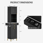 Salon Stations for Hair Stylist, Barber Station w/Glass Shelf & Golden Handles, Hair Salon Station Beauty Salon Spa Equipment w/6 Hair Dryer Holders, 2 Storage Cabinet & Drawers(Black)