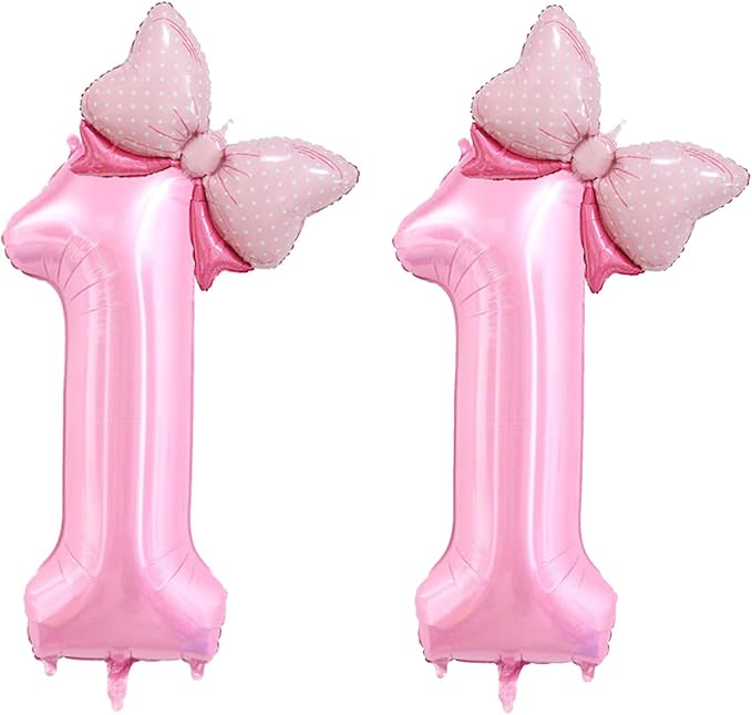 40 inch Number 11 Balloon with Bow Pink Happy Birthday Jumbo Number Balloons by OIBUTUR