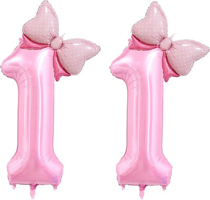 40 inch Number 11 Balloon with Bow Pink Happy Birthday Jumbo Number Balloons by OIBUTUR
