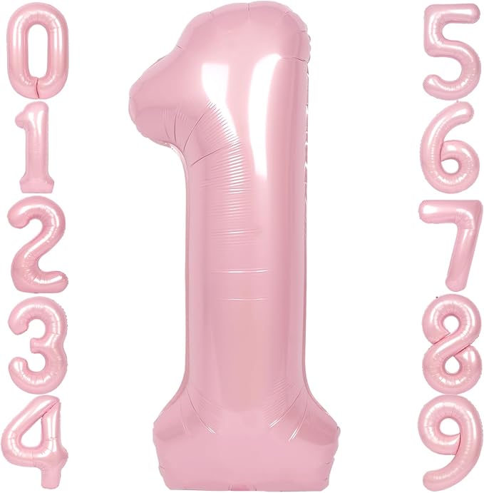 SUWEN 40 Inch Pink Large 1 Balloon Numbers Big Foil Helium Number Balloons 0-9 by SUWEN