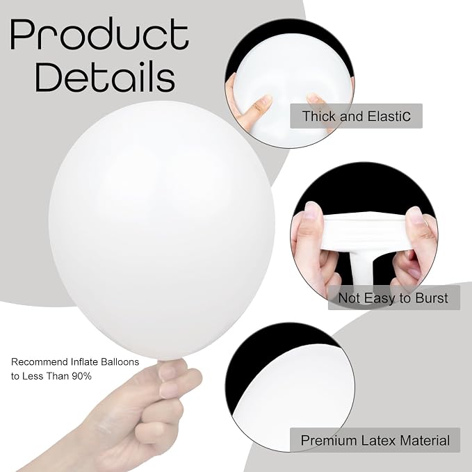 Ouddy Party 129Pcs Matte White Balloons Different Sizes 18 12 10 5 Inch | 6Pcs - Image 3