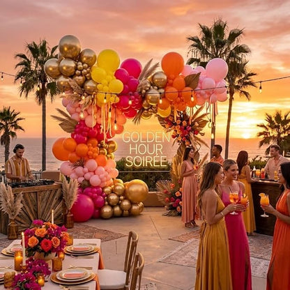 HILAVO Pink Orange Yellow Balloons, 12 Inch Hot Pink Orange Yellow and Gold - Image 7