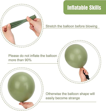 RUBFAC Sage Green Balloons Different Size Green Balloon Arch 154pcs | Olive - Image 3