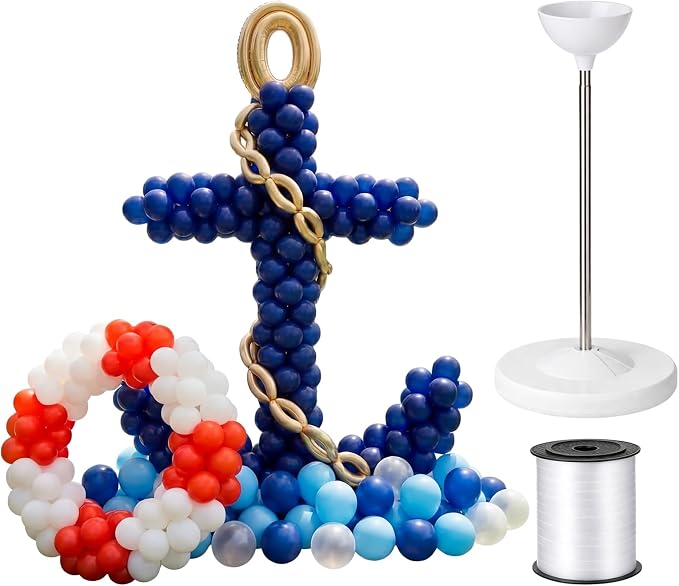 Gejoy 520 Pcs Anchor Balloon Kit Nautical Blue Navy and Life Ring Balloons Kit - Image 8