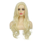 Baruisi Long Curly Wavy Blonde Wigs for Women Side Part Natural Looking Cosplay Synthetic Heat Resistant Replacement Wig