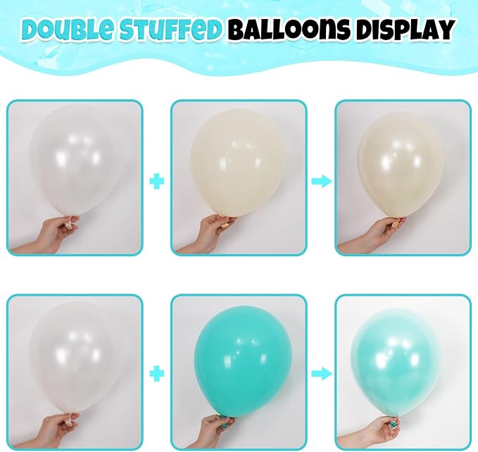 Double Stuffed Teal Balloons, Pearl White Balloon - Image 3
