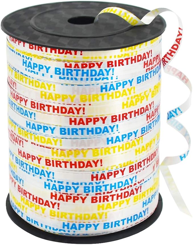 BEISHIDA 500 Yards Happy Birthday Printed Crimped Curling Ribbon Balloon String by Beishida