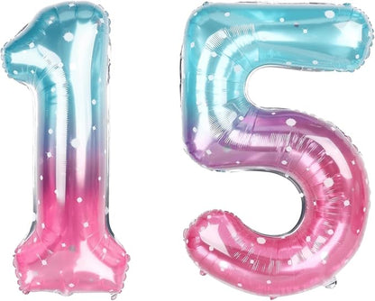 40 Inch Blue Pink Number 15 Balloon, Quinceanera & 15th Birthday Decor | 40in by Unknown