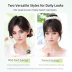 Anemone 100% Real Human Hair Topper No Need Clips Magic Paste Hair Seams 7x10cm Skin Base Fringe Bangs Easy to Wear (1B Middle Bangs)