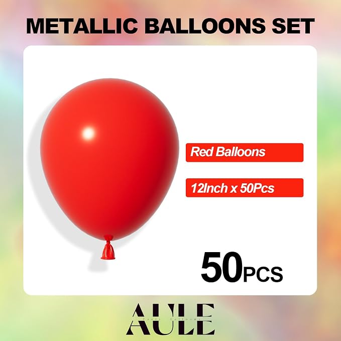 AULE 50Pcs Latex 12 Inch Red Balloons Helium Shiny Thicken Balloon | Perfect - Image 6