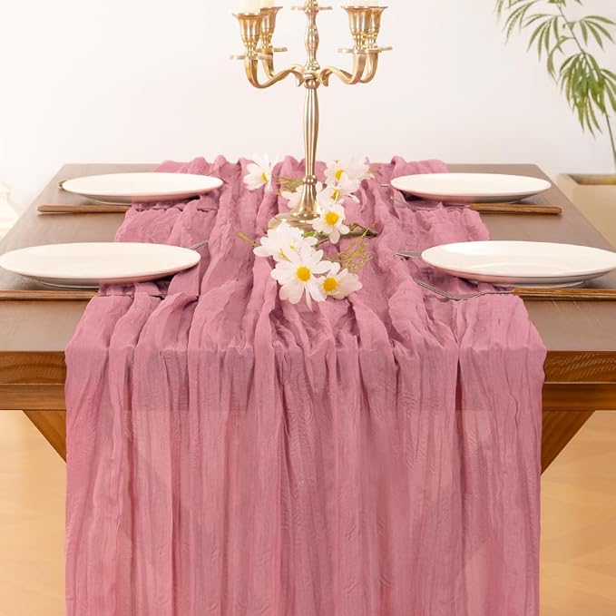 Cheesecloth Table Runner Summer Boho Wedding Birthday Party Home Decor | Mauve - Image 6