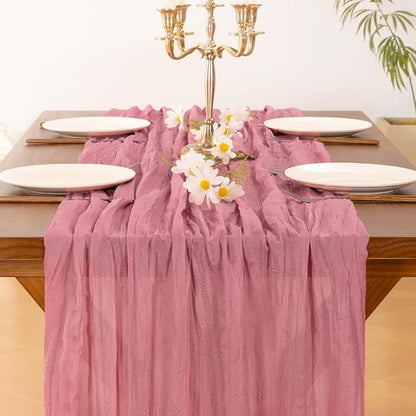 Cheesecloth Table Runner Summer Boho Wedding Birthday Party Home Decor | Mauve - Image 6